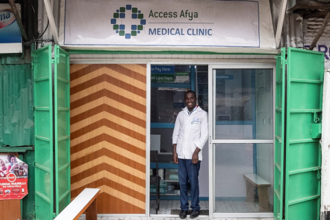 A man outside a medical clinic
